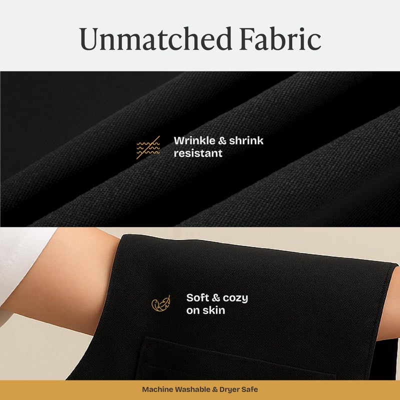 Will Well Chef Apron for Men and Women - 33" x 27" Large with 38" Waist Ties for a Comfy and Snug Fit, Durable and Lightweight, with 2 Spacious Pockets for Your Cooking Essentials - 2-Pack, Black - Image 3
